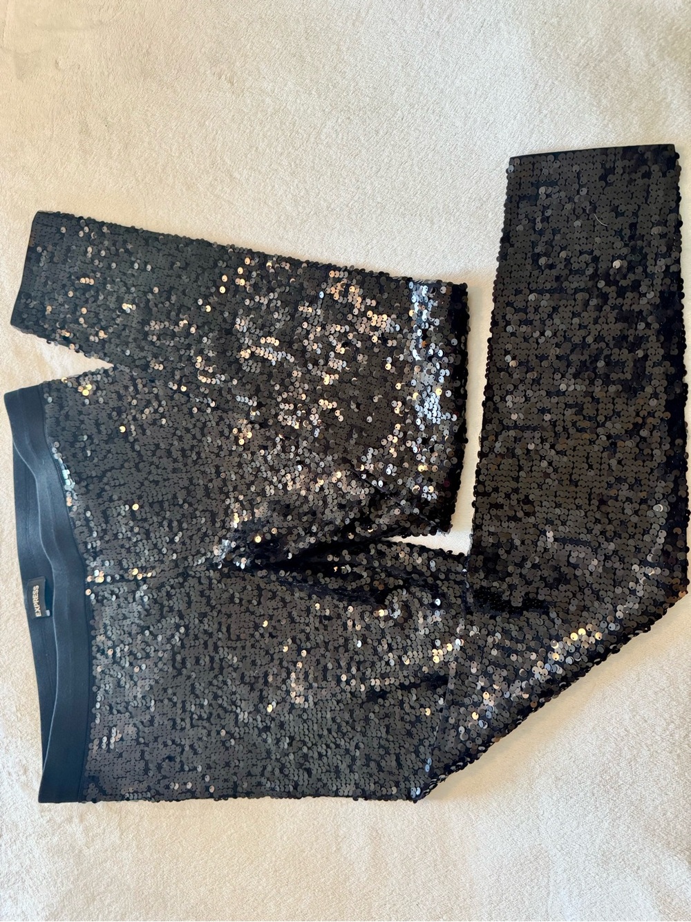 Express Black Sequin Pants NWT Size L $88 - Picture 2 of 6
